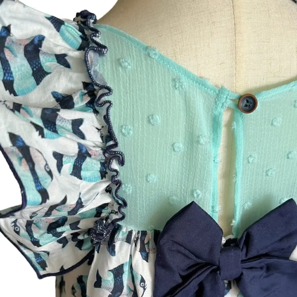 LOLITTOS | Blue | COTTON FISH PRINTED DRESS